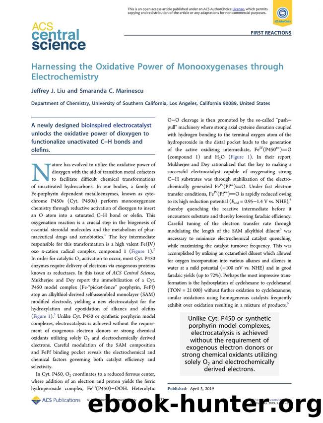 Harnessing the Oxidative Power of Monooxygenases through Electrochemistry by Jeffrey J. Liu (ORCID: 0000-0003-2147-6449) & Smaranda C. Marinescu (ORCID: 0000-0003-2106-8971)