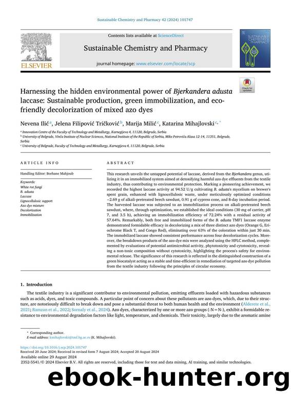 Harnessing the hidden environmental power of Bjerkandera adusta laccase: Sustainable production, green immobilization, and eco-friendly decolorization of mixed azo dyes by Nevena Ilić & Jelena Filipović Tričković & Marija Milić & Katarina Mihajlovski