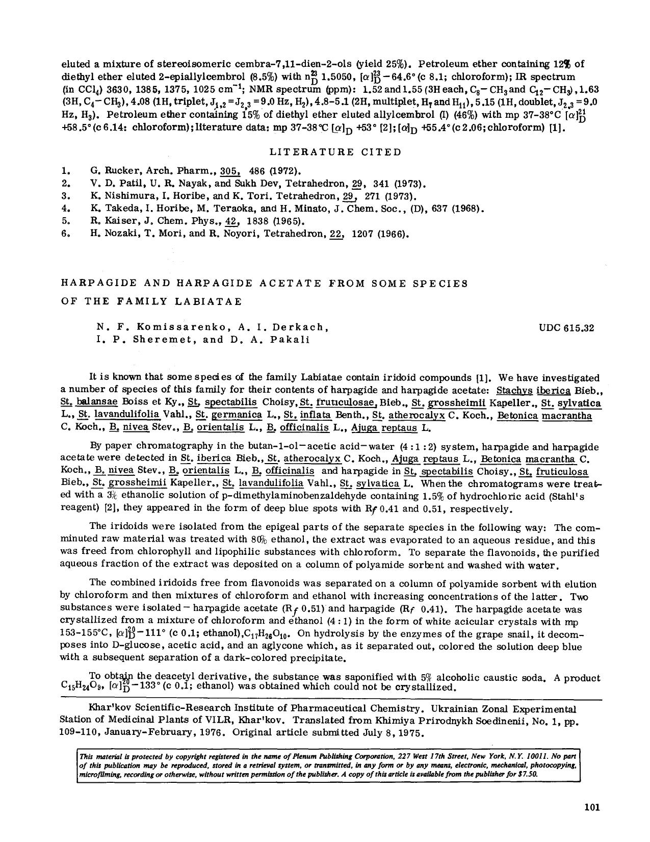 Harpagide and harpagide acetate from some species of the family Labiatae by Unknown