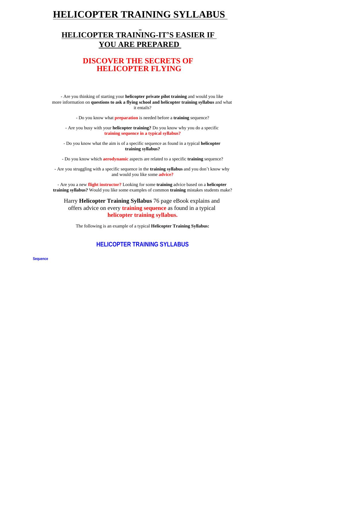 Harry Helicopter Training Syllabus. by Best of Kuszter's Collection