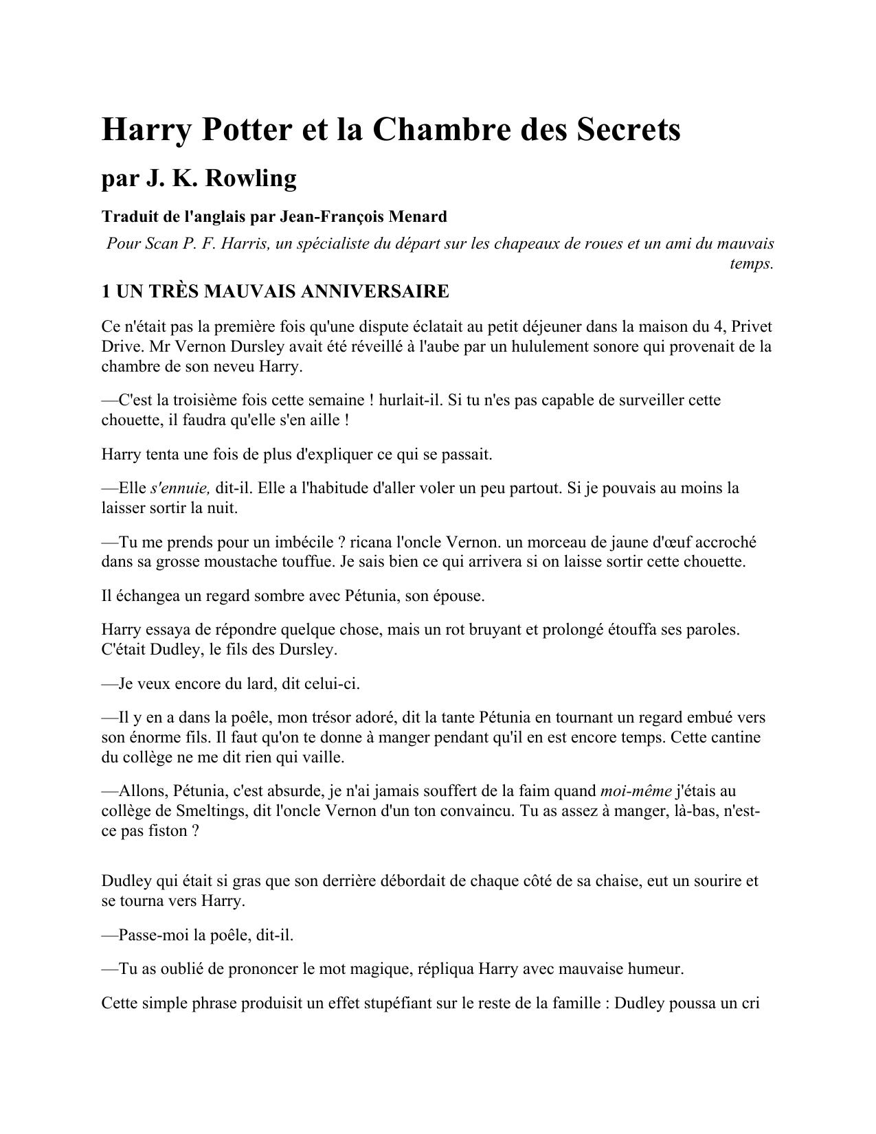 Harry Potter et la Chambre des Secrets (French Edition) by Unknow