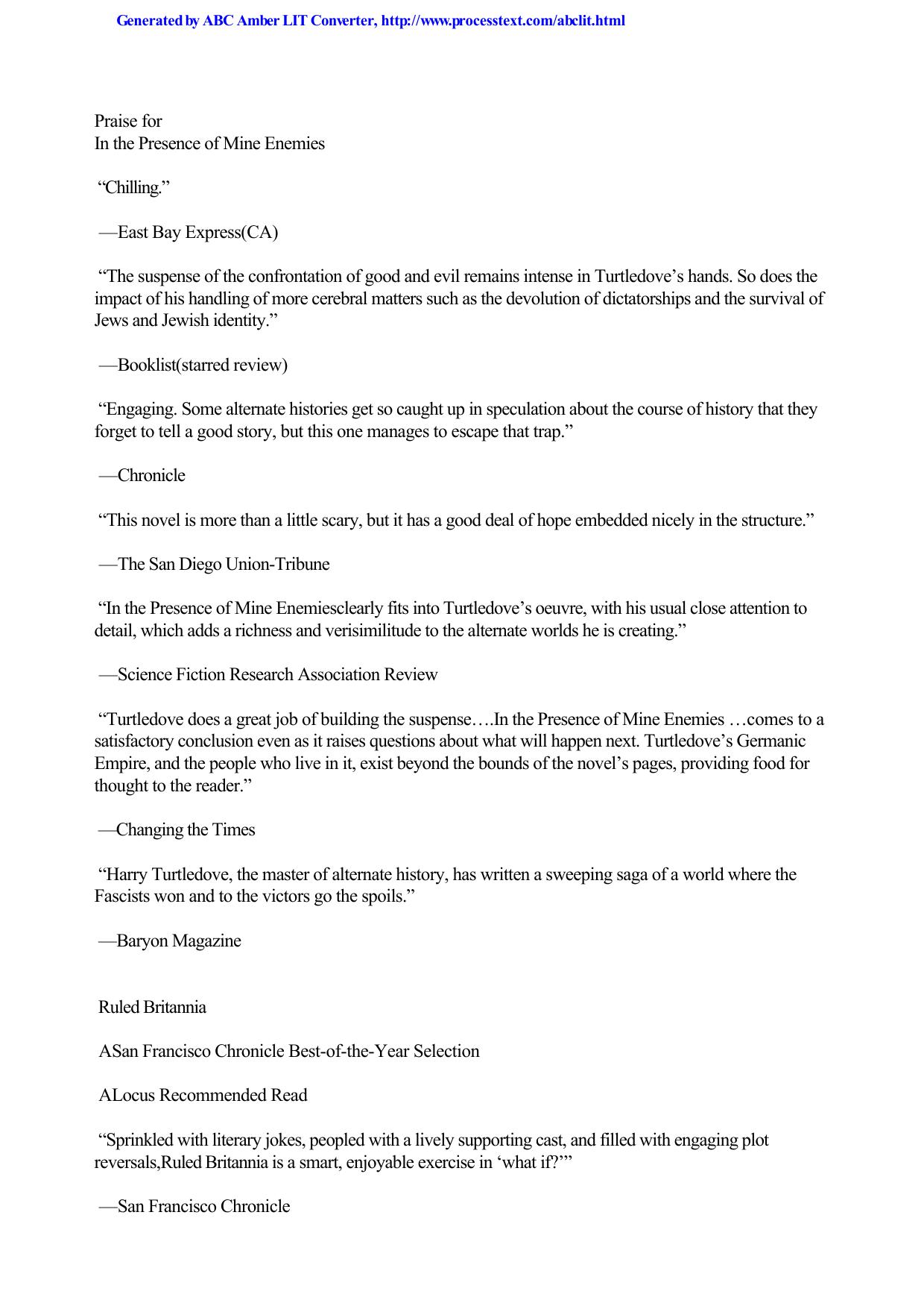 Harry Turtledove by In the Presence of Mine Enemies
