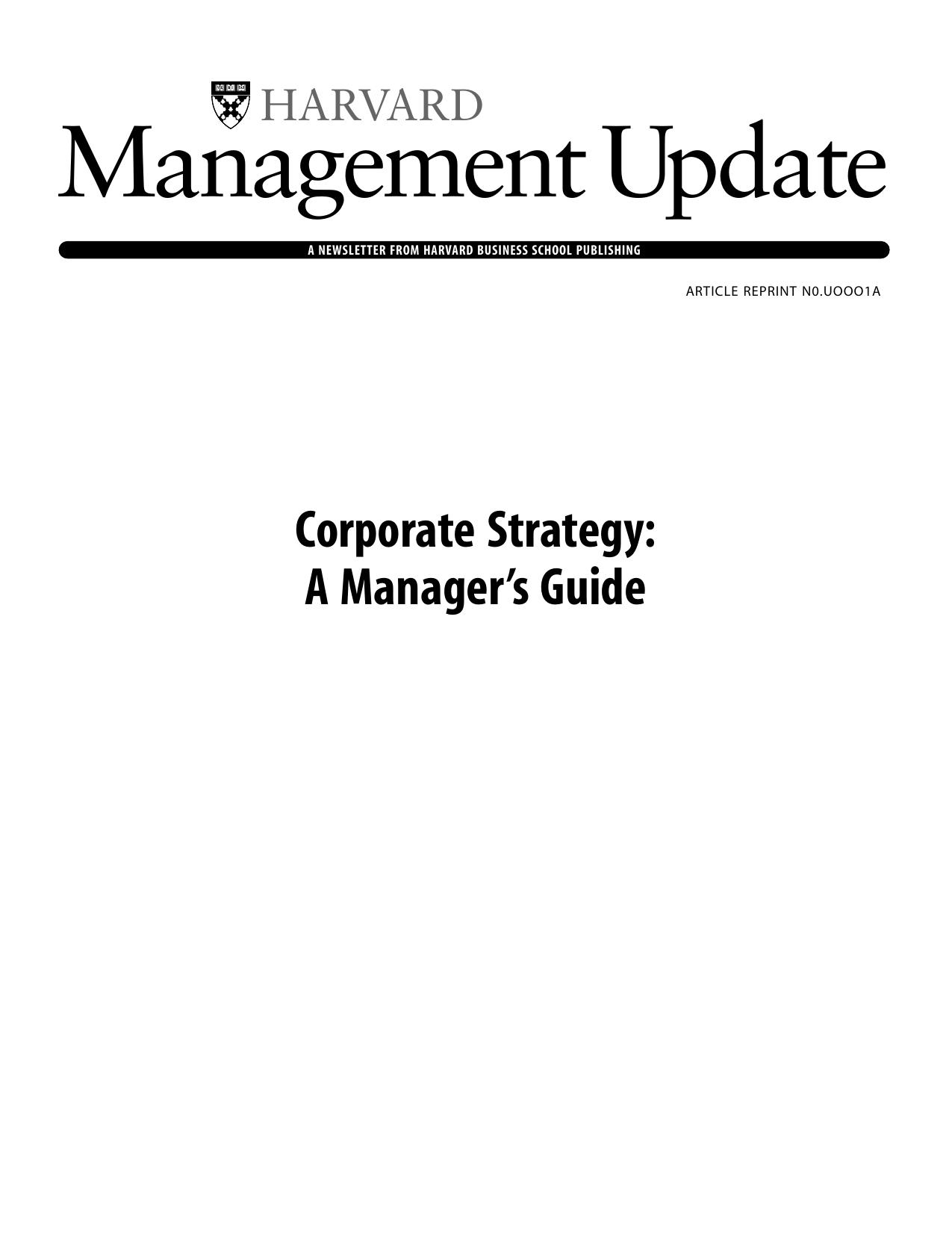 Harvard Business Review - Corporate Strategy by A Manager'S Guide