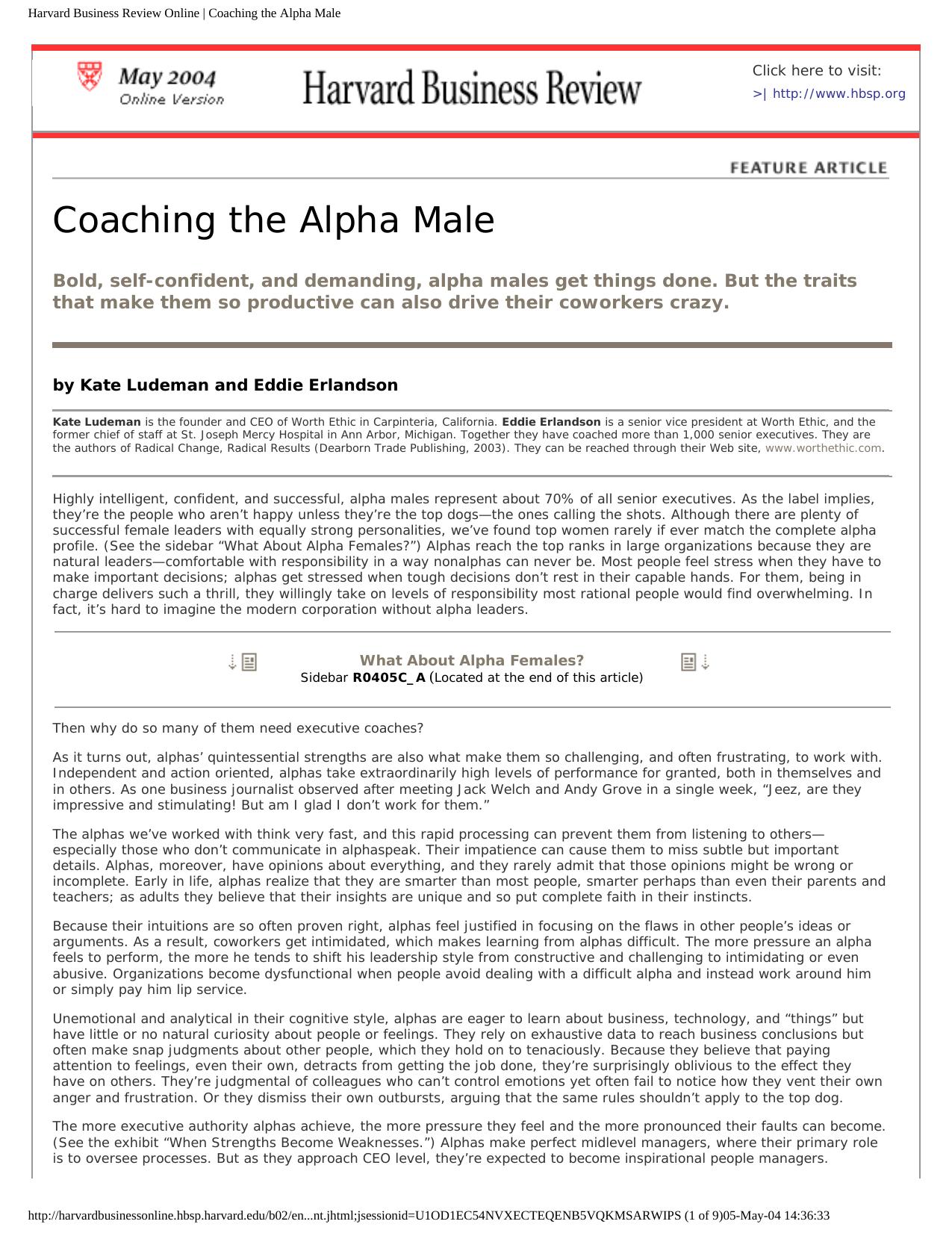 Harvard Business Review Online | Coaching the Alpha Male by Unknown