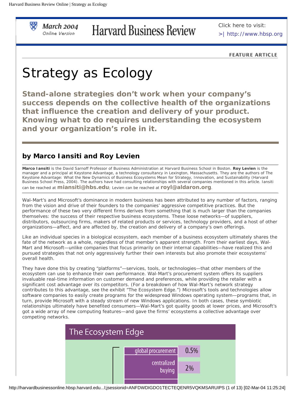 Harvard Business Review Online | Strategy as Ecology by Unknown