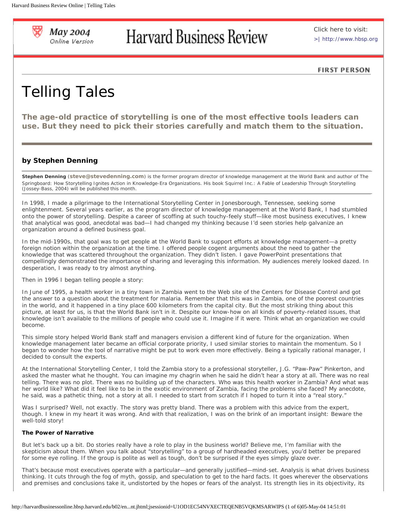 Harvard Business Review Online | Telling Tales by Unknown