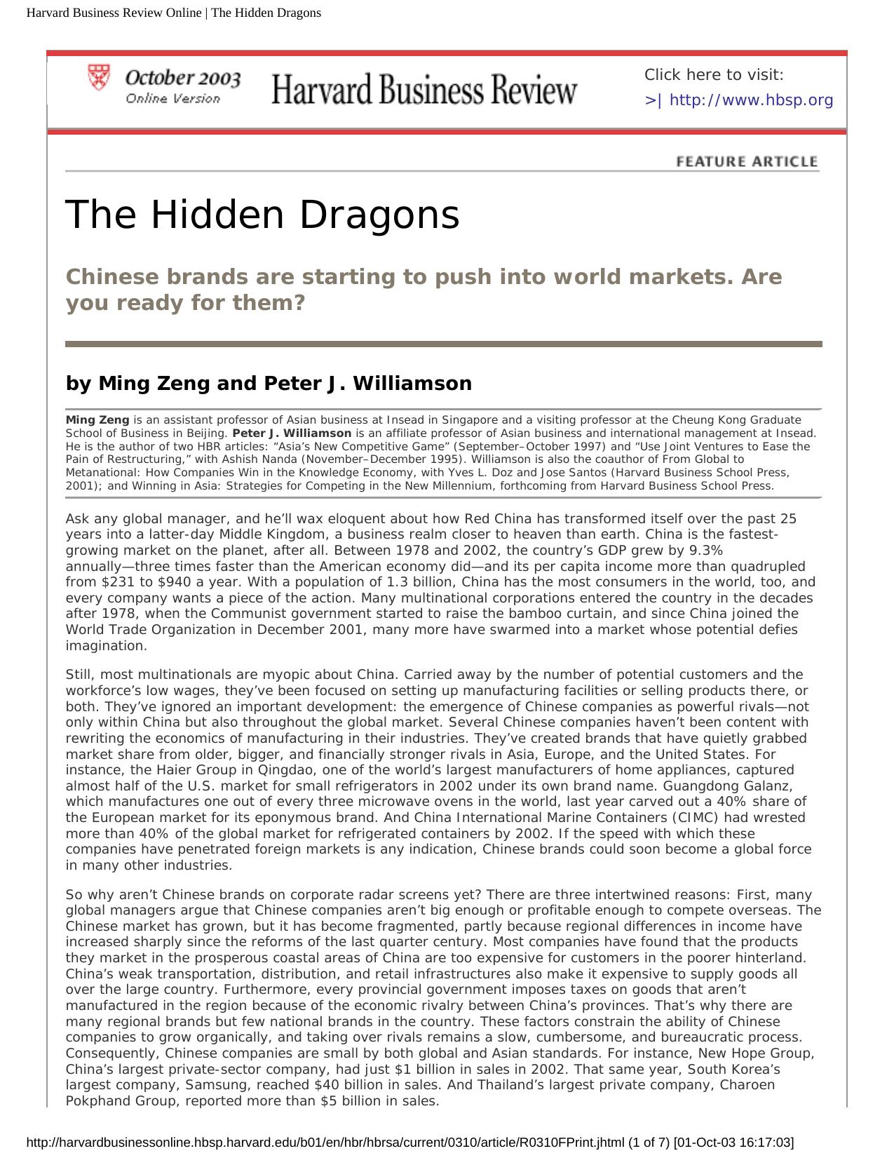 Harvard Business Review Online | The Hidden Dragons by Unknown