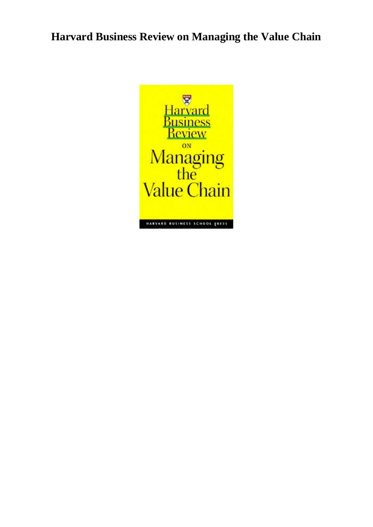 Harvard Business Review on Managing the Value Chain by Harvard Business School Press