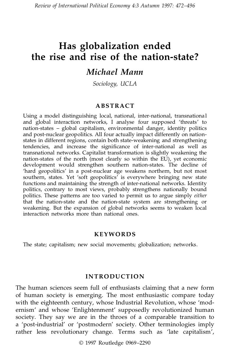 Has globalization ended the rise and rise of the nation-state? by Has Globalization Ended the Rise & Rise of the Nation-State