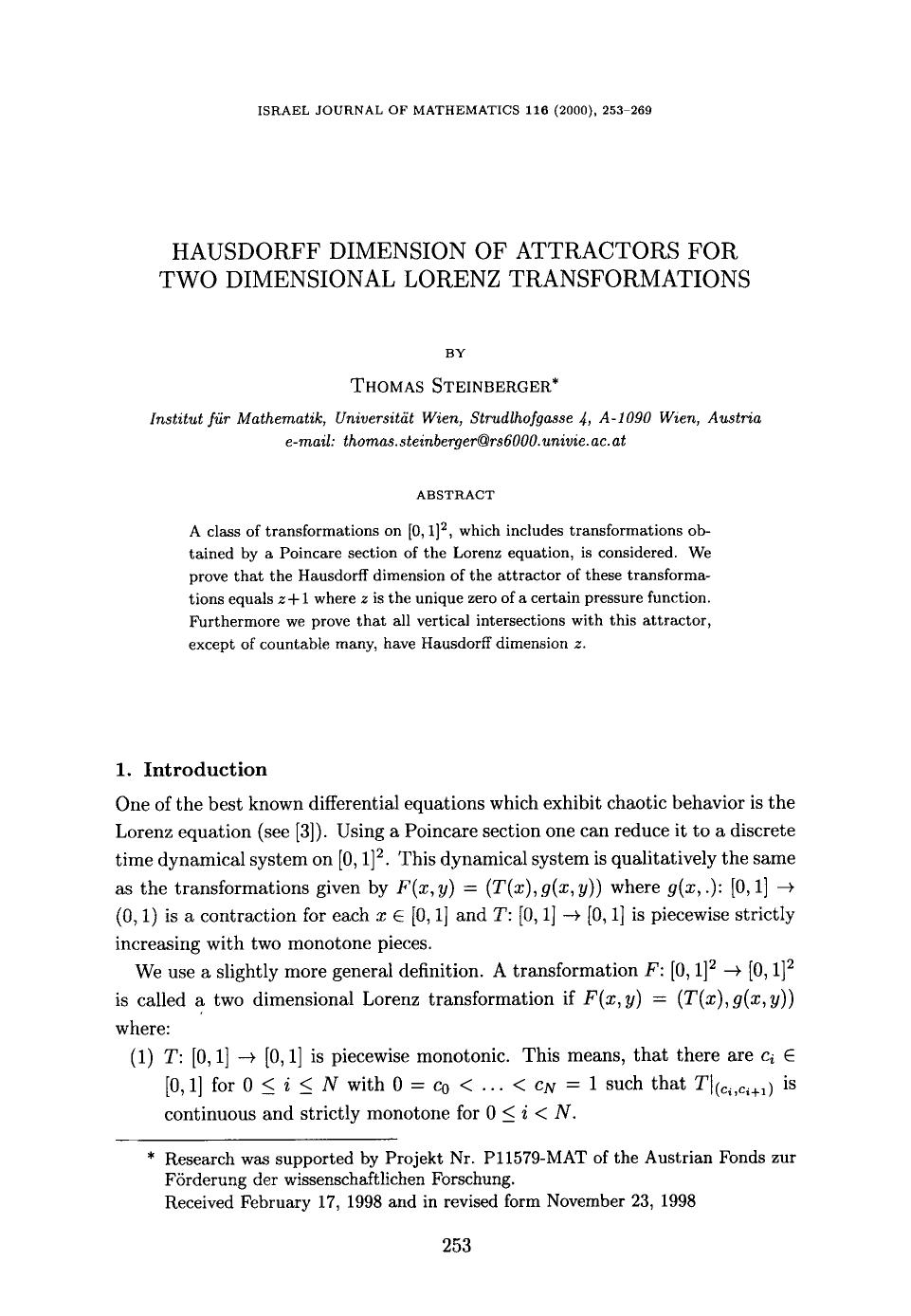 Hausdorff dimension of attractors for two dimensional Lorenz transformations by Unknown