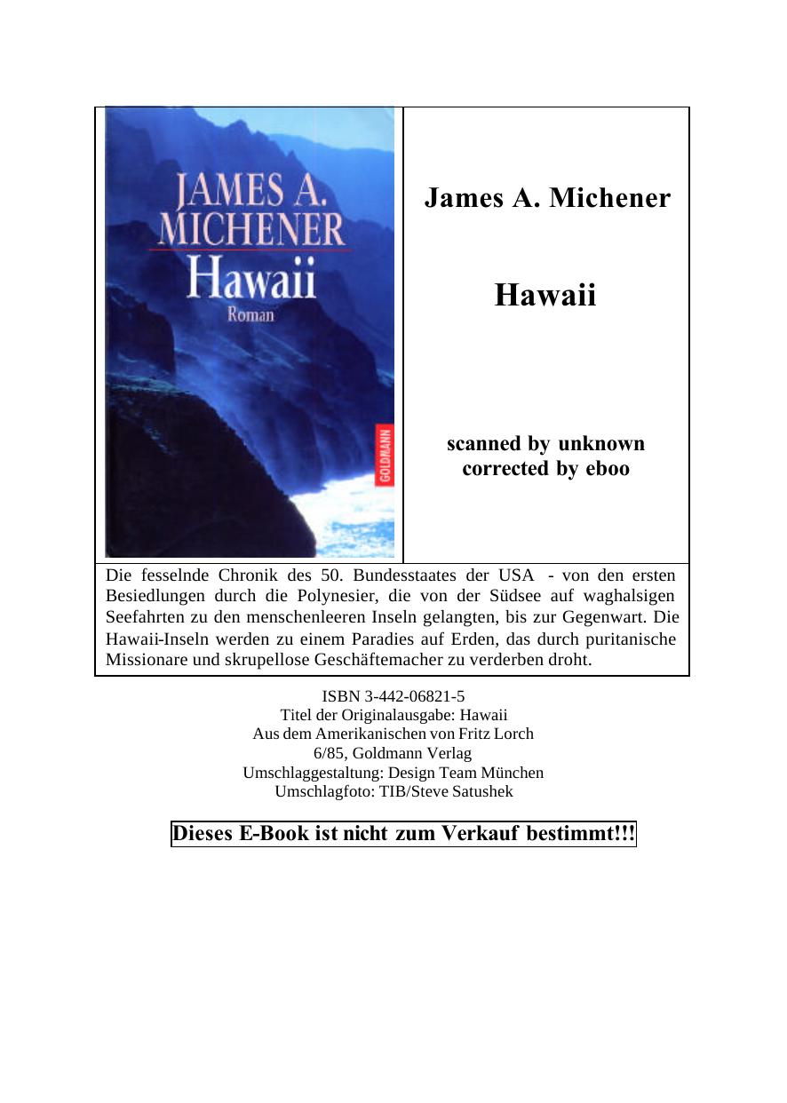 Hawaii by James A. Michener