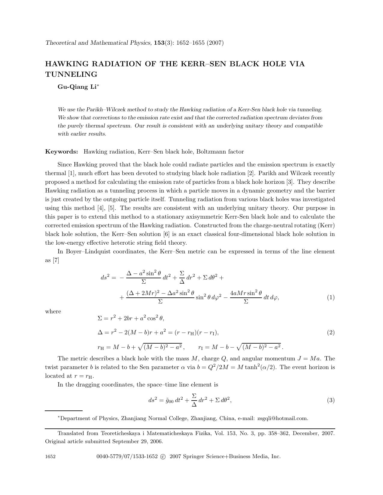 Hawking radiation of the Kerr-Sen black hole via tunneling by Unknown