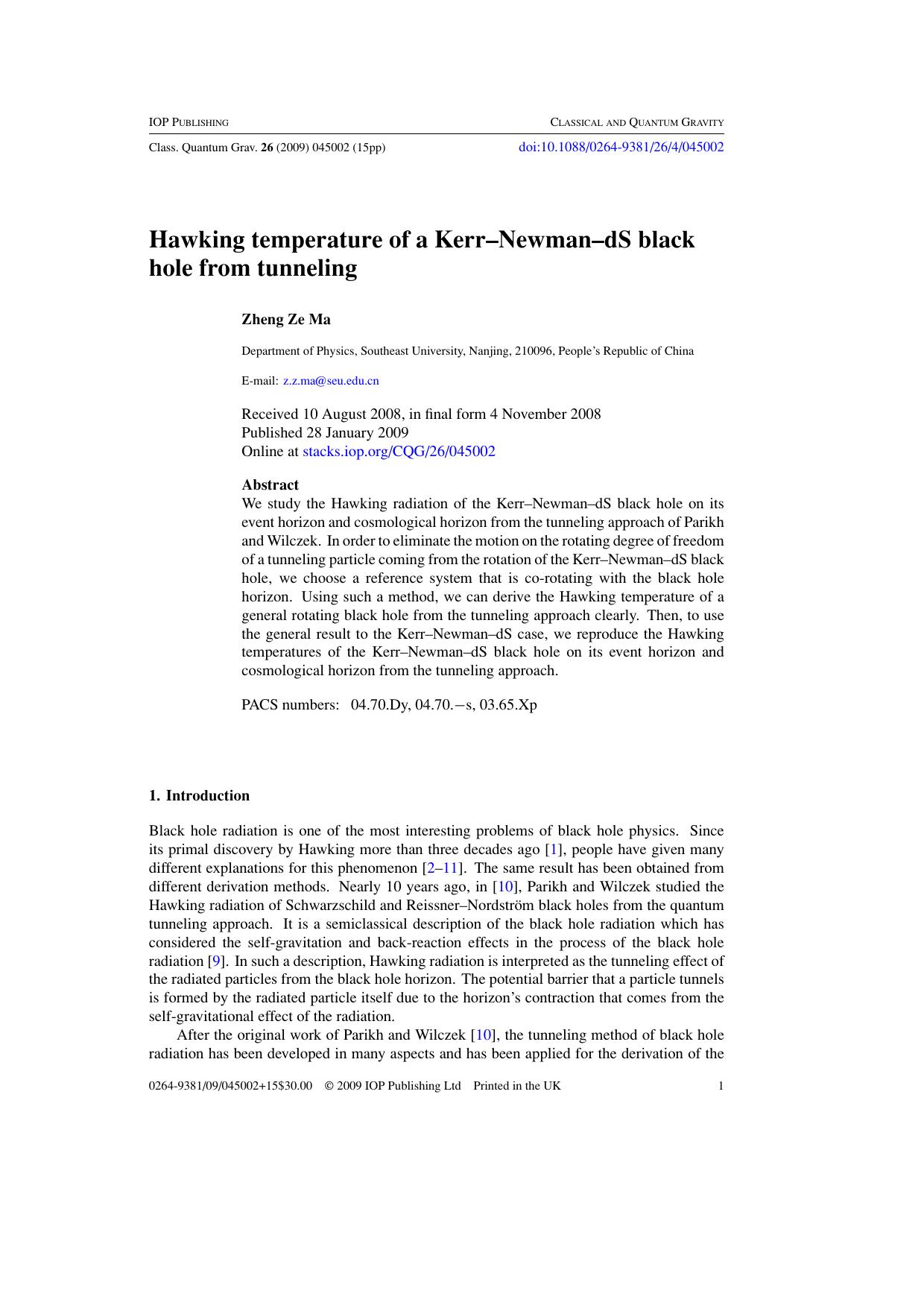 Hawking temperature of a Kerr--Newman--dS black hole from tunneling by Z Z Ma