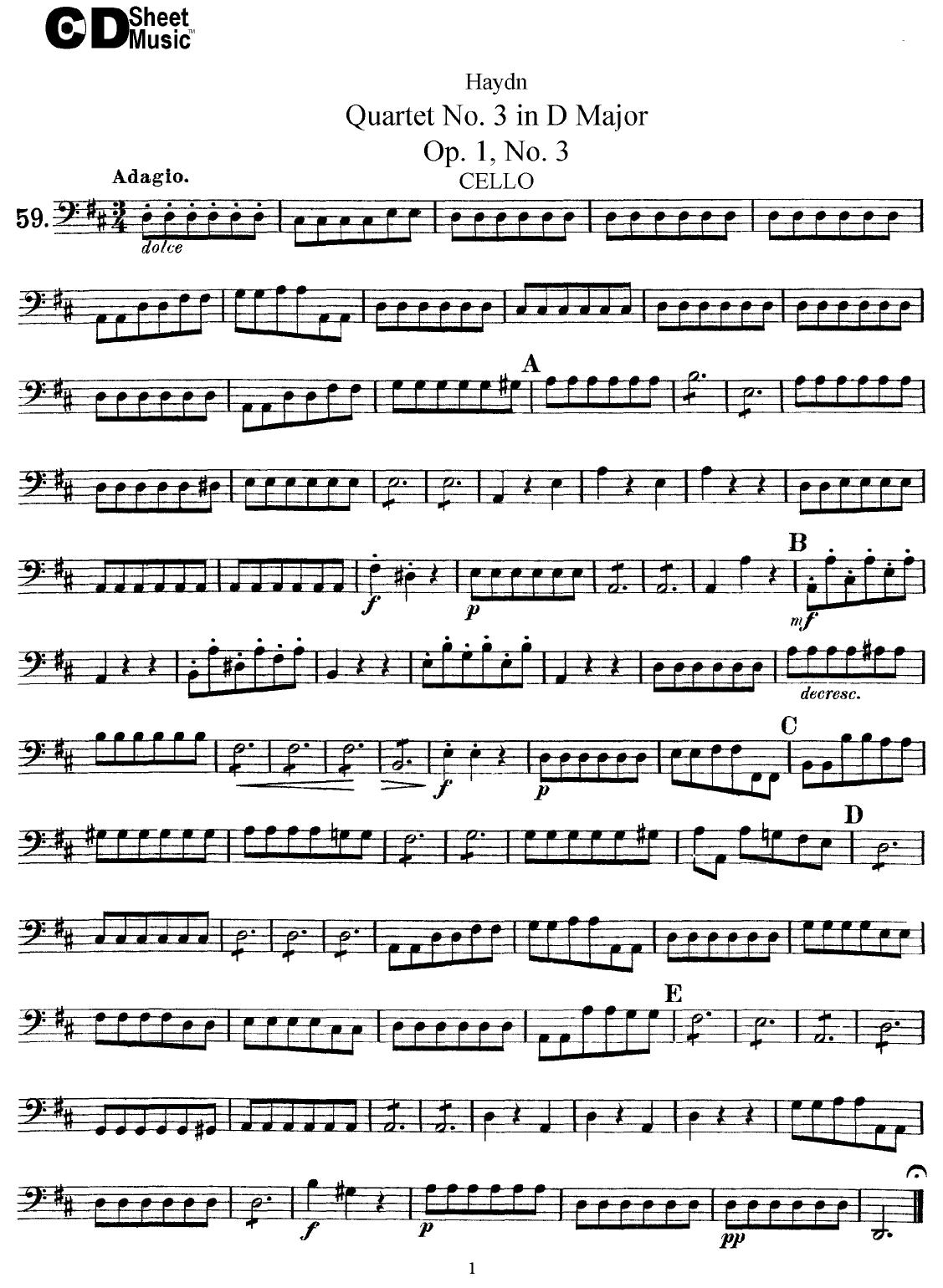 Haydn String Quartets: No. 3 in D Major, Op.1, No.3 by WBaxley Music Subito Music Corp & Stephens Pub. Co