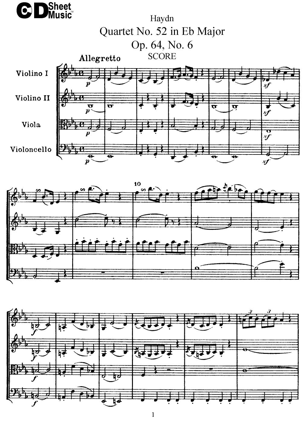 Haydn String Quartets: No. 52 in Eb Major, Op. 64, No. 6 by WBaxley Music Subito Music Corp & Stephens Pub. Co