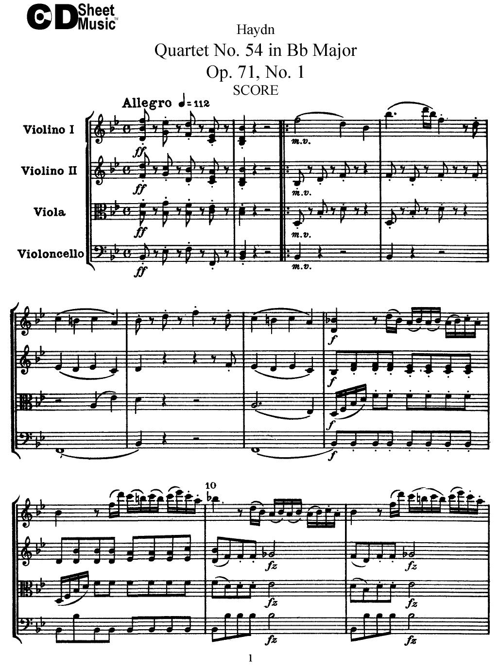 Haydn String Quartets: No. 54 in Bb Major, Op. 71, No. 1 by WBaxley Music Subito Music Corp & Stephens Pub. Co