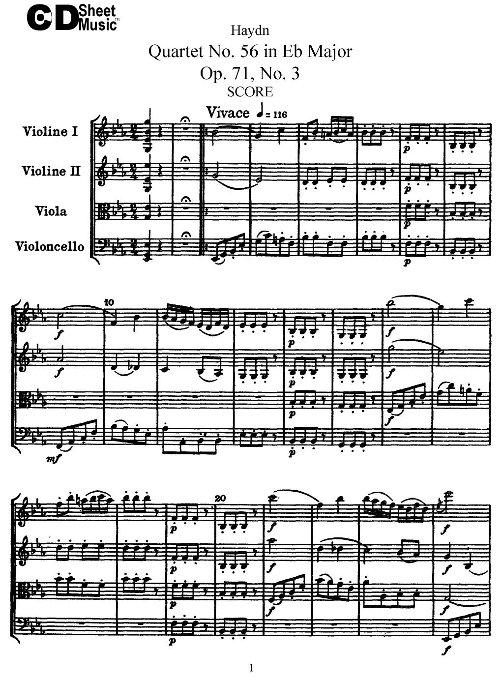 Haydn String Quartets: No. 56 in Eb Major, Op. 71, No.3 by WBaxley Music Subito Music Corp & Stephens Pub. Co