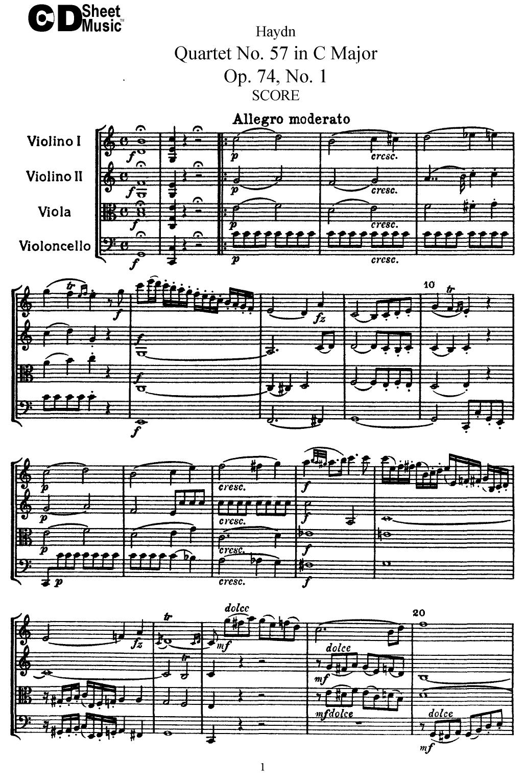 Haydn String Quartets: No. 57 in C Major, Op. 74, No.1 by WBaxley Music Subito Music Corp & Stephens Pub. Co