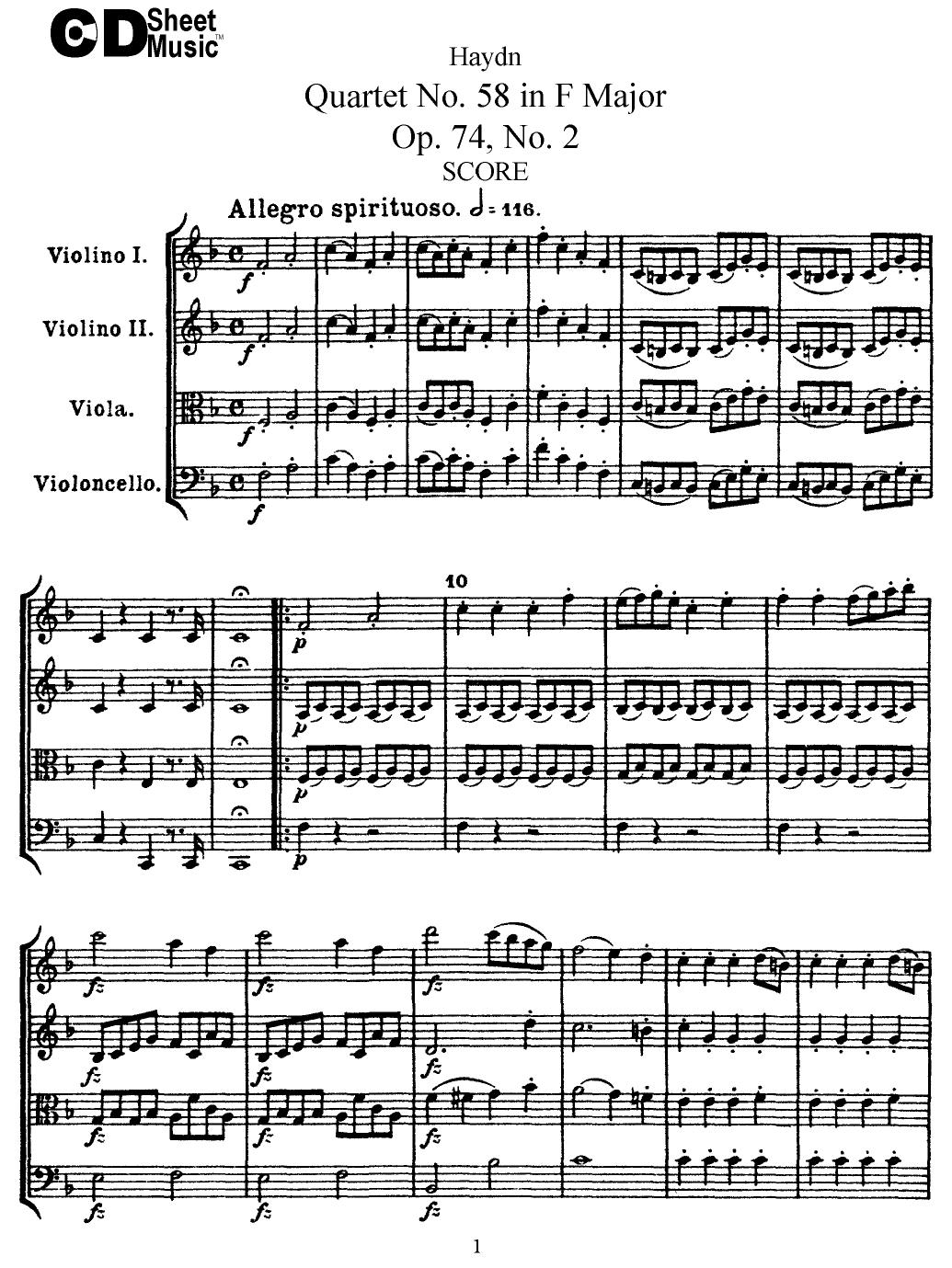 Haydn String Quartets: No. 58 in F Major, Op. 74, No.2 by WBaxley Music Subito Music Corp & Stephens Pub. Co