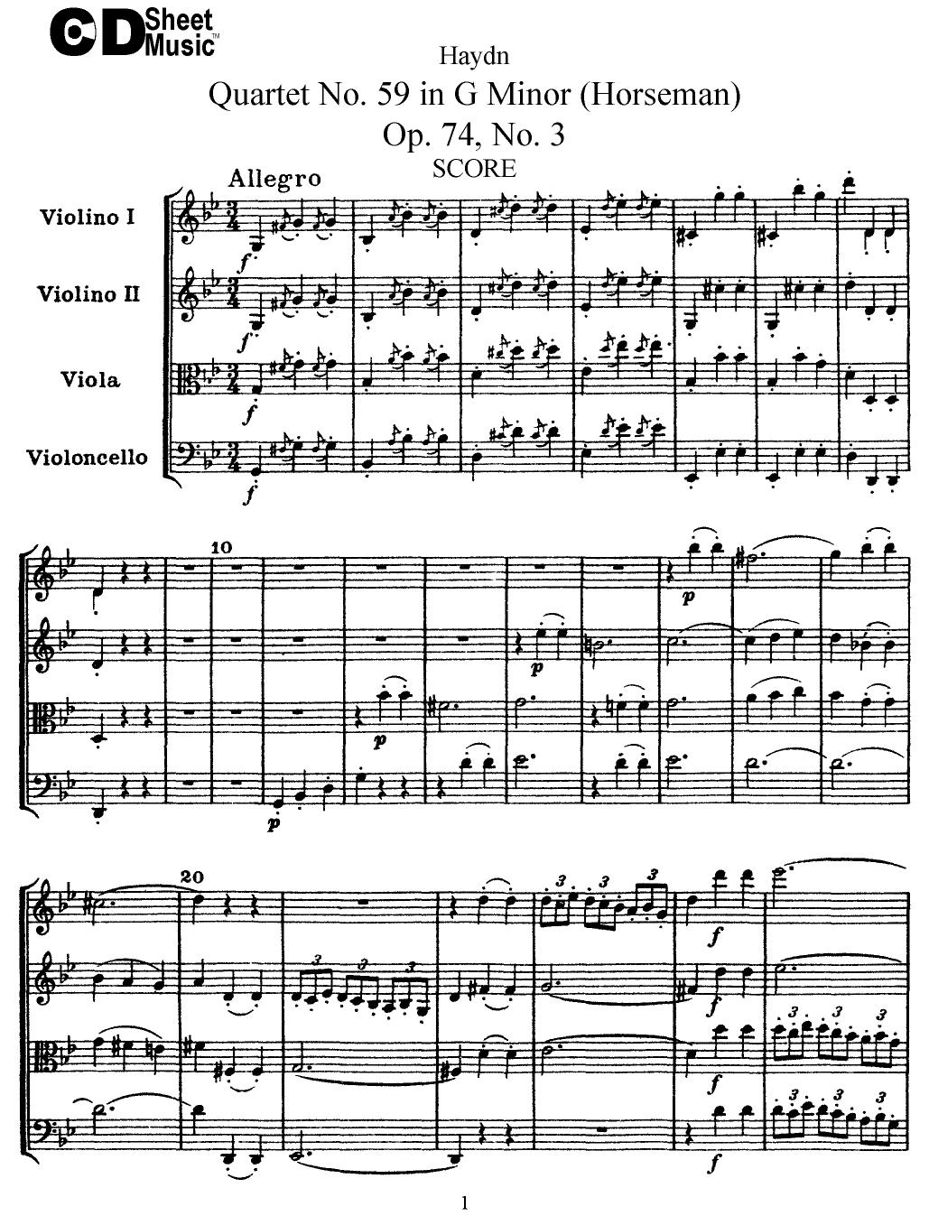 Haydn String Quartets: No. 59 in G Minor, Op. 74, No.3 by WBaxley Music Subito Music Corp & Stephens Pub. Co