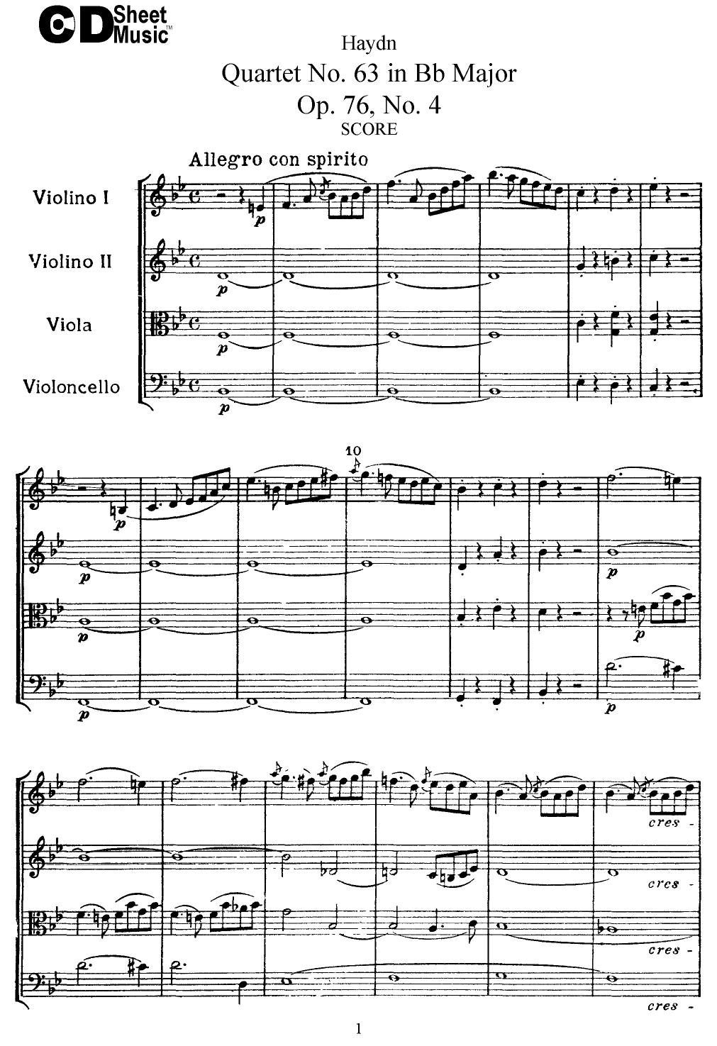 Haydn String Quartets: No. 63 in Bb Major, Op. 76, No. 4 by WBaxley Music Subito Music Corp & Stephens Pub. Co