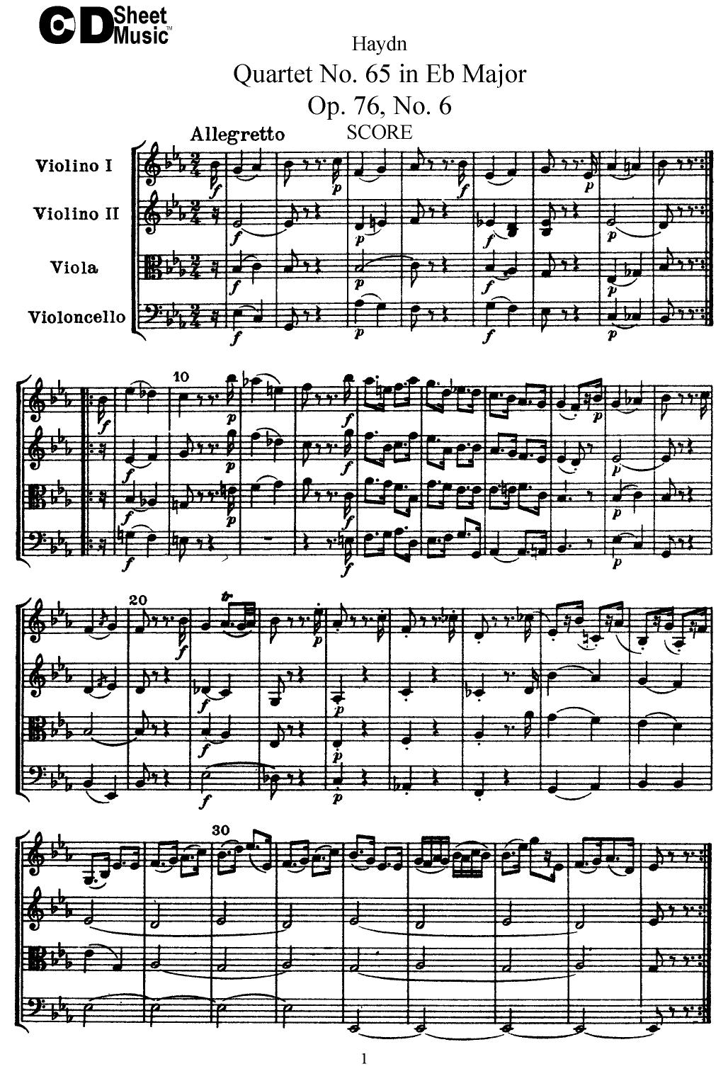 Haydn String Quartets: No. 65 in Eb Major, Op. 76, No. 6 by WBaxley Music Subito Music Corp & Stephens Pub. Co