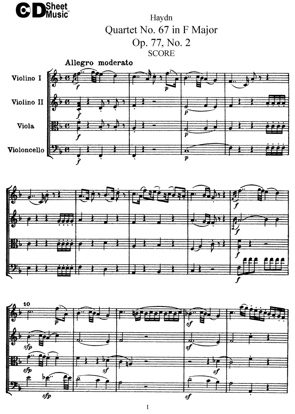 Haydn String Quartets: No. 67 in F Major, Op. 77, No. 2 by WBaxley Music Subito Music Corp & Stephens Pub. Co