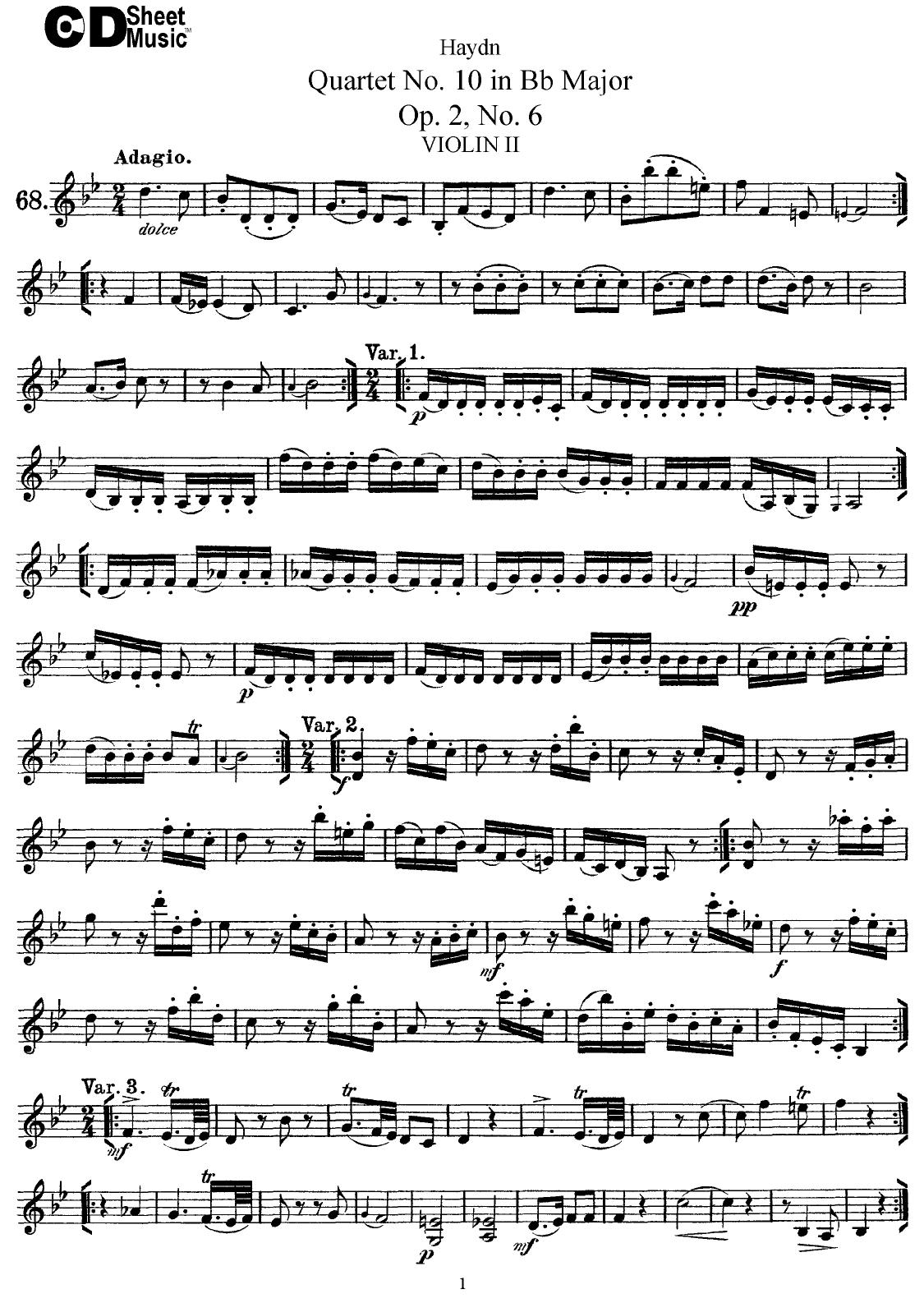 Haydn String Quartets: No.10 in Bb Major, Op.2, No.6 by WBaxley Music Subito Music Corp & Stephens Pub. Co