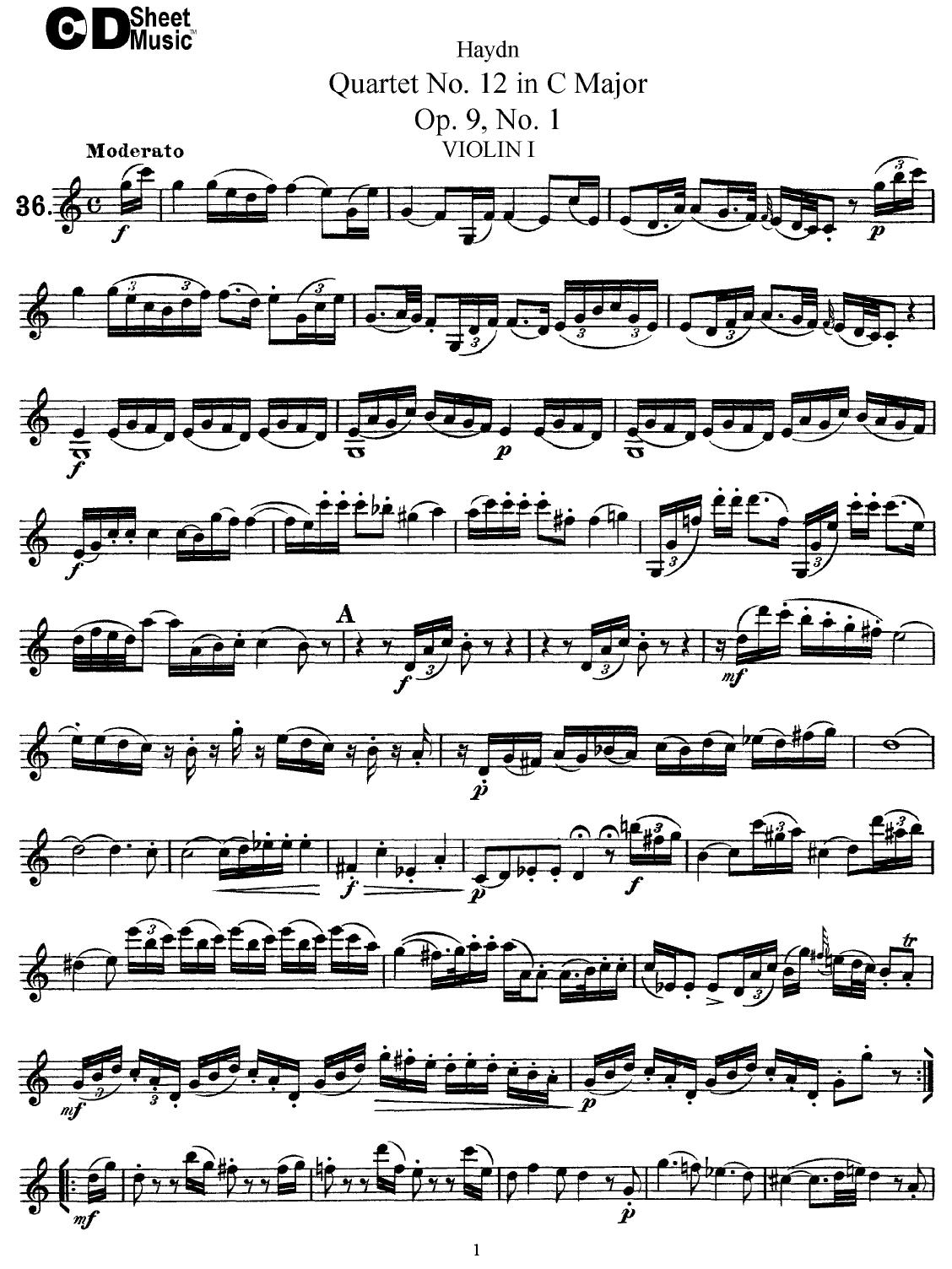 Haydn String Quartets: No.12 in C Major, Op.9, No.1 by WBaxley Music Subito Music Corp & Stephens Pub. Co