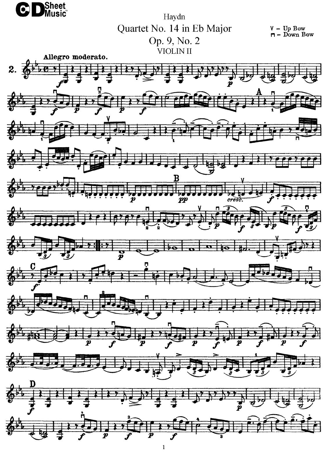 Haydn String Quartets: No.14 in Eb Major, Op.9, No.2 by WBaxley Music Subito Music Corp & Stephens Pub. Co