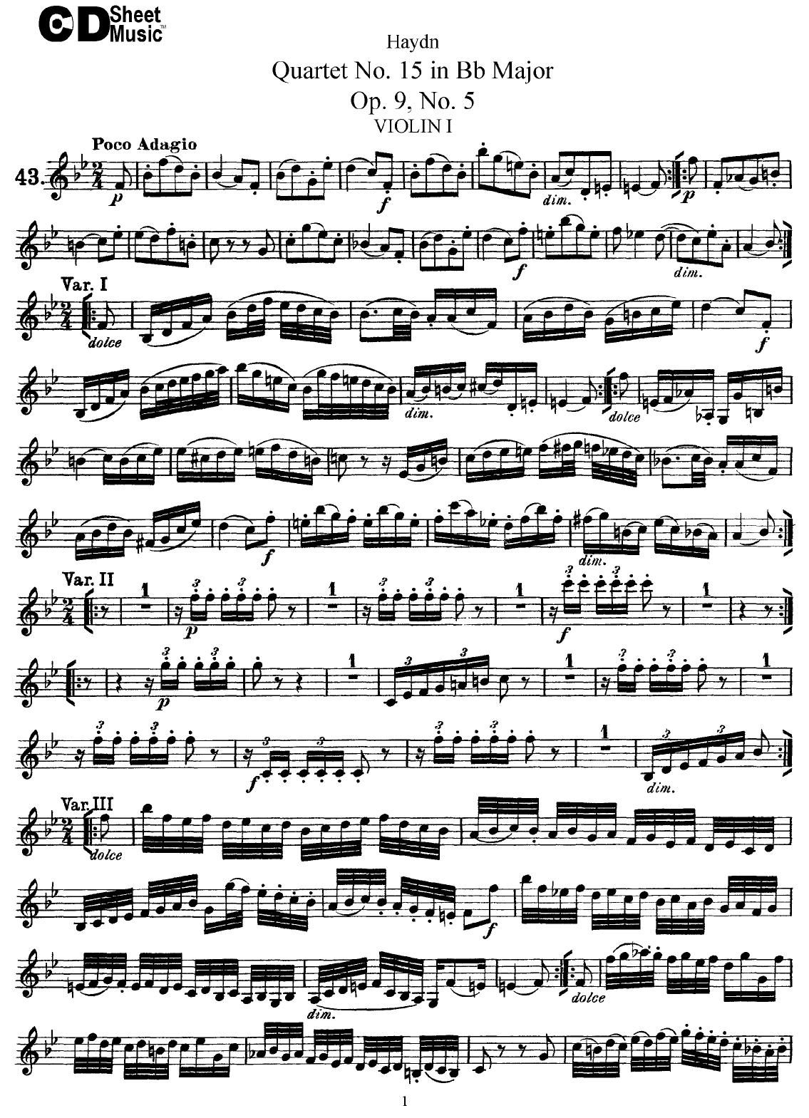 Haydn String Quartets: No.15 in Bb Major, Op.9, No.5 by WBaxley Music Subito Music Corp & Stephens Pub. Co