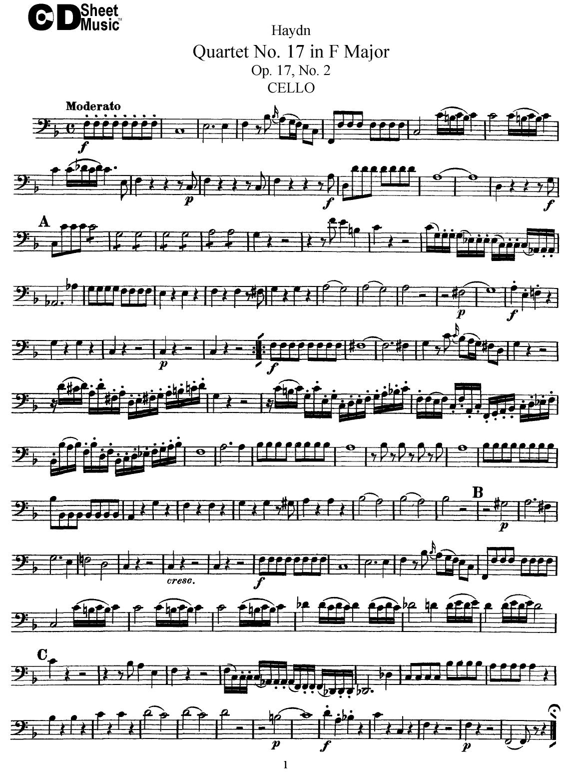 Haydn String Quartets: No.17 in F Major, Op.17, No.2 by WBaxley Music Subito Music Corp & Stephens Pub. Co