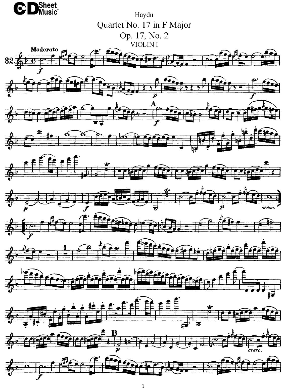 Haydn String Quartets: No.17 in F Major, Op.17. No.2 by WBaxley Music Subito Music Corp & Stephens Pub. Co