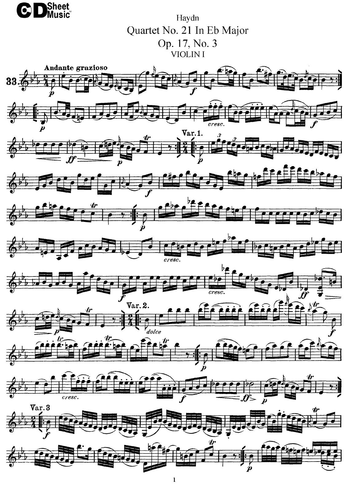 Haydn String Quartets: No.21 in Eb Major, Op.17, No.3 by WBaxley Music Subito Music Corp & Stephens Pub. Co