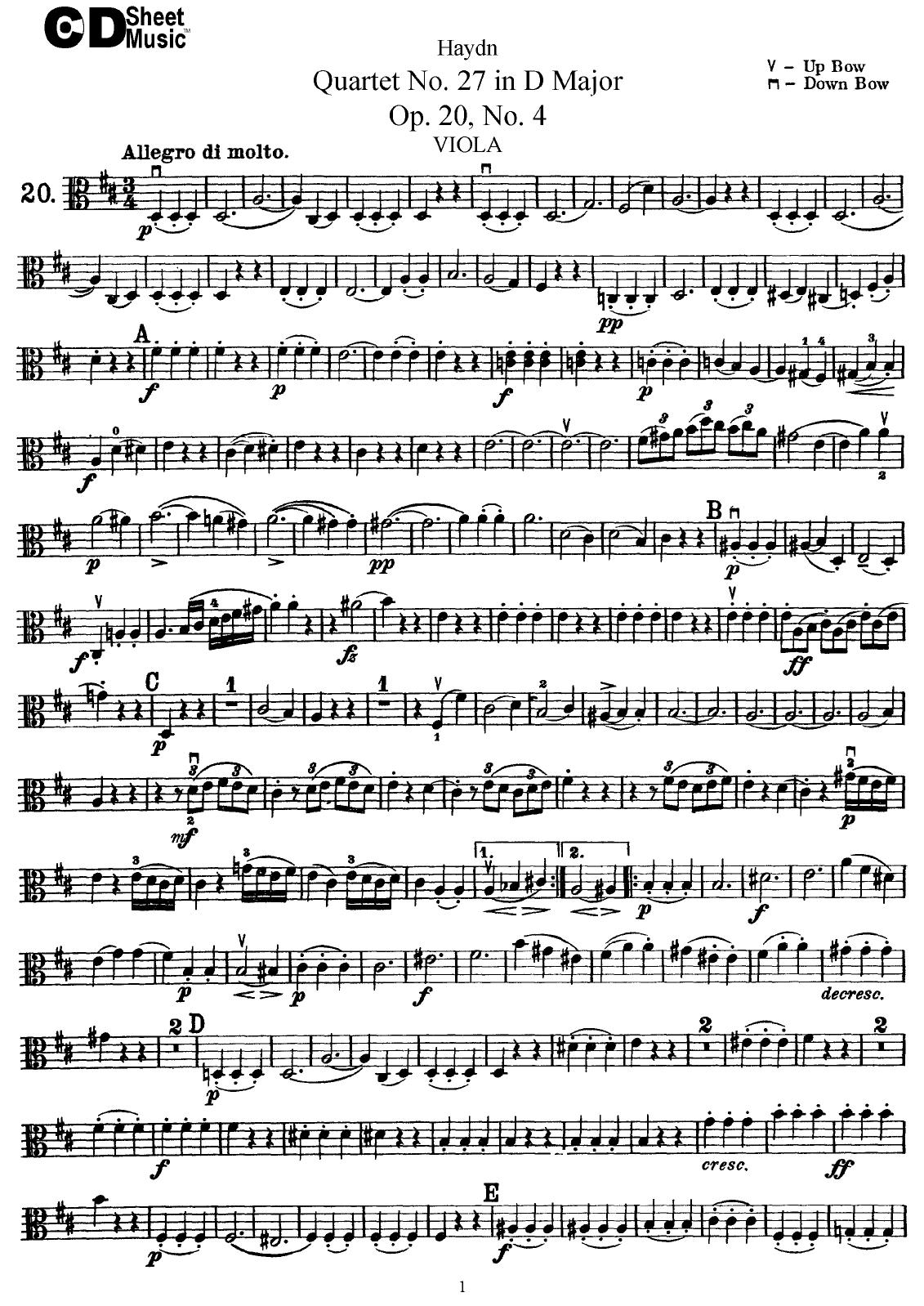 Haydn String Quartets: No.227 in D Major, Op.20, No.4 by WBaxley Music Subito Music Corp & Stephens Pub. Co