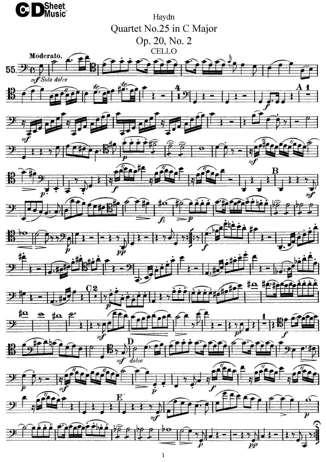 Haydn String Quartets: No.25 in C Major, Op.20, No.2 by WBaxley Music Subito Music Corp & Stephens Pub. Co