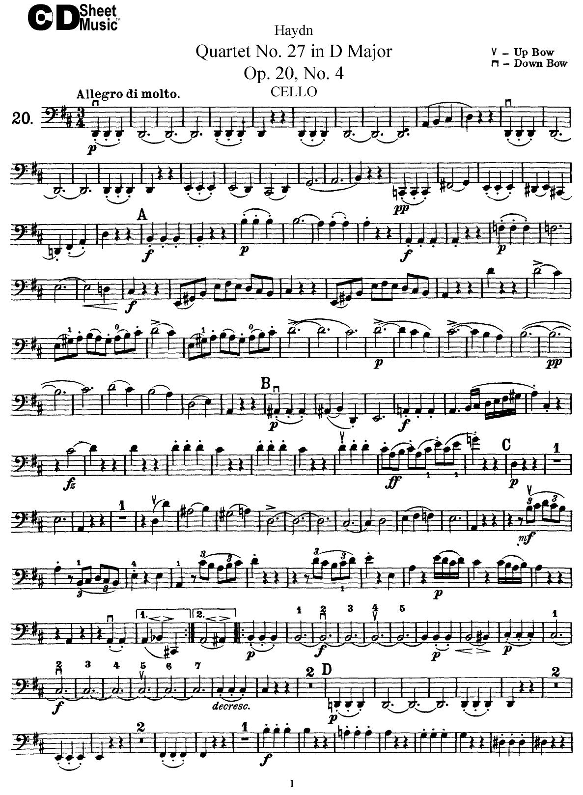 Haydn String Quartets: No.27 in D Major, Op.20, No.4 by WBaxley Music Subito Music Corp & Stephens Pub. Co