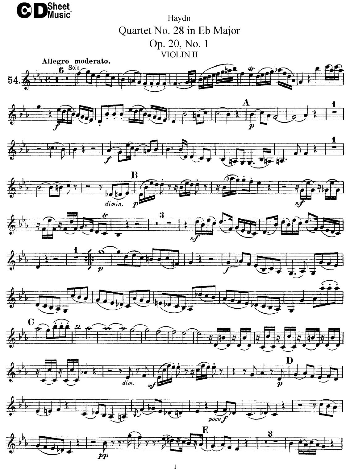 Haydn String Quartets: No.28 in Eb Major, Op.20, No.1 by WBaxley Music Subito Music Corp & Stephens Pub. Co