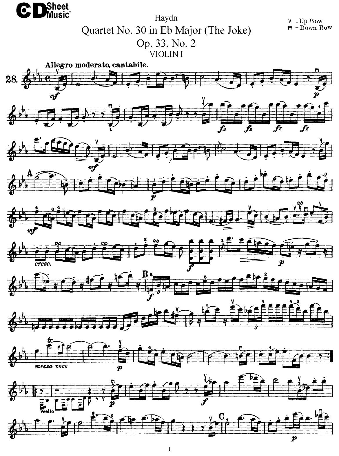 Haydn String Quartets: No.30 in Eb Major (The Joke) by WBaxley Music Subito Music Corp & Stephens Pub. Co