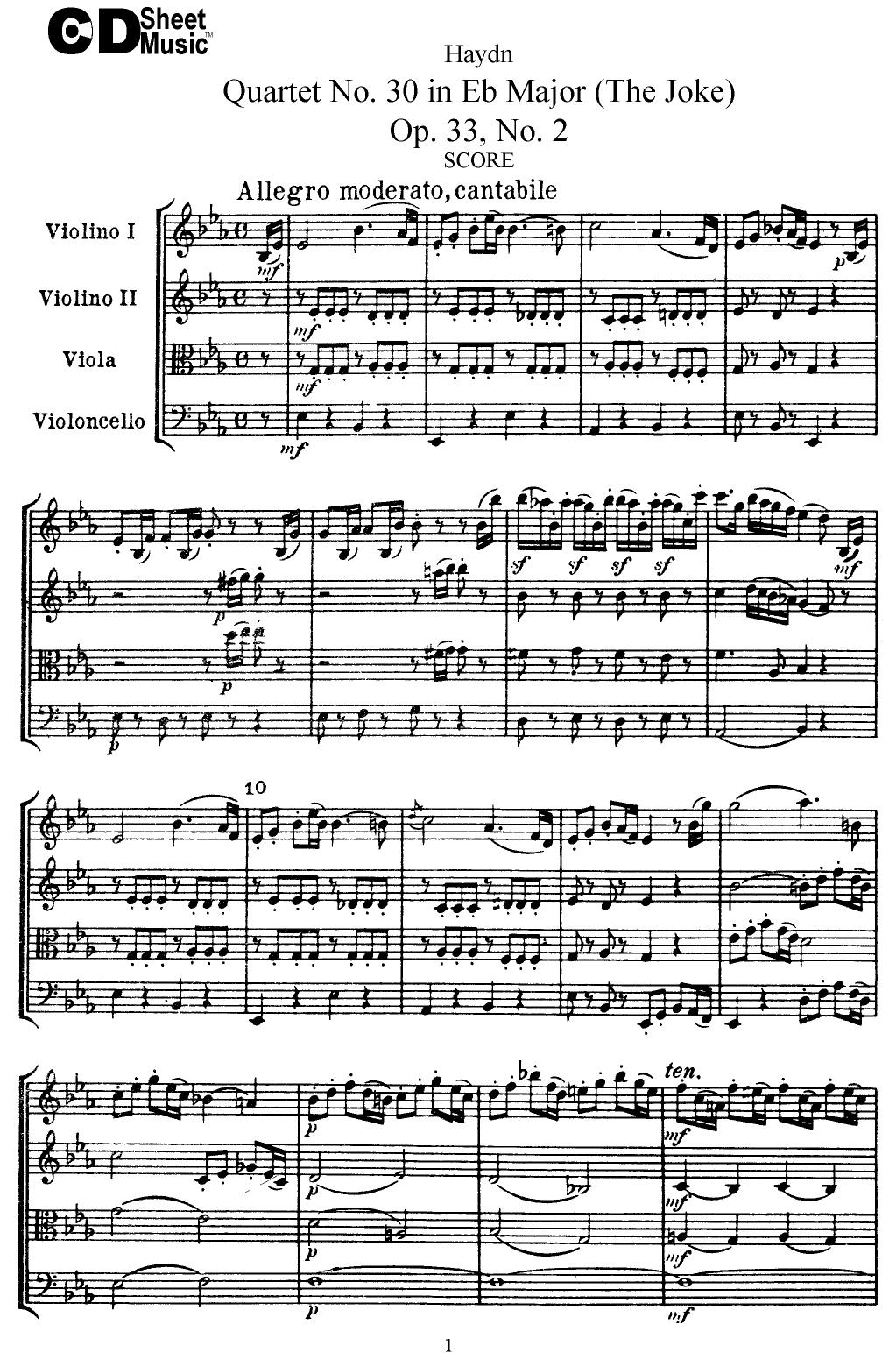 Haydn String Quartets: No.30 in Eb Major, Op.33, No.2 by WBaxley Music Subito Music Corp & Stephens Pub. Co