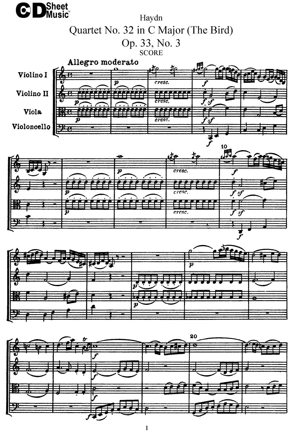 Haydn String Quartets: No.32 in C Major, Op.33, No.3 by WBaxley Music Subito Music Corp & Stephens Pub. Co