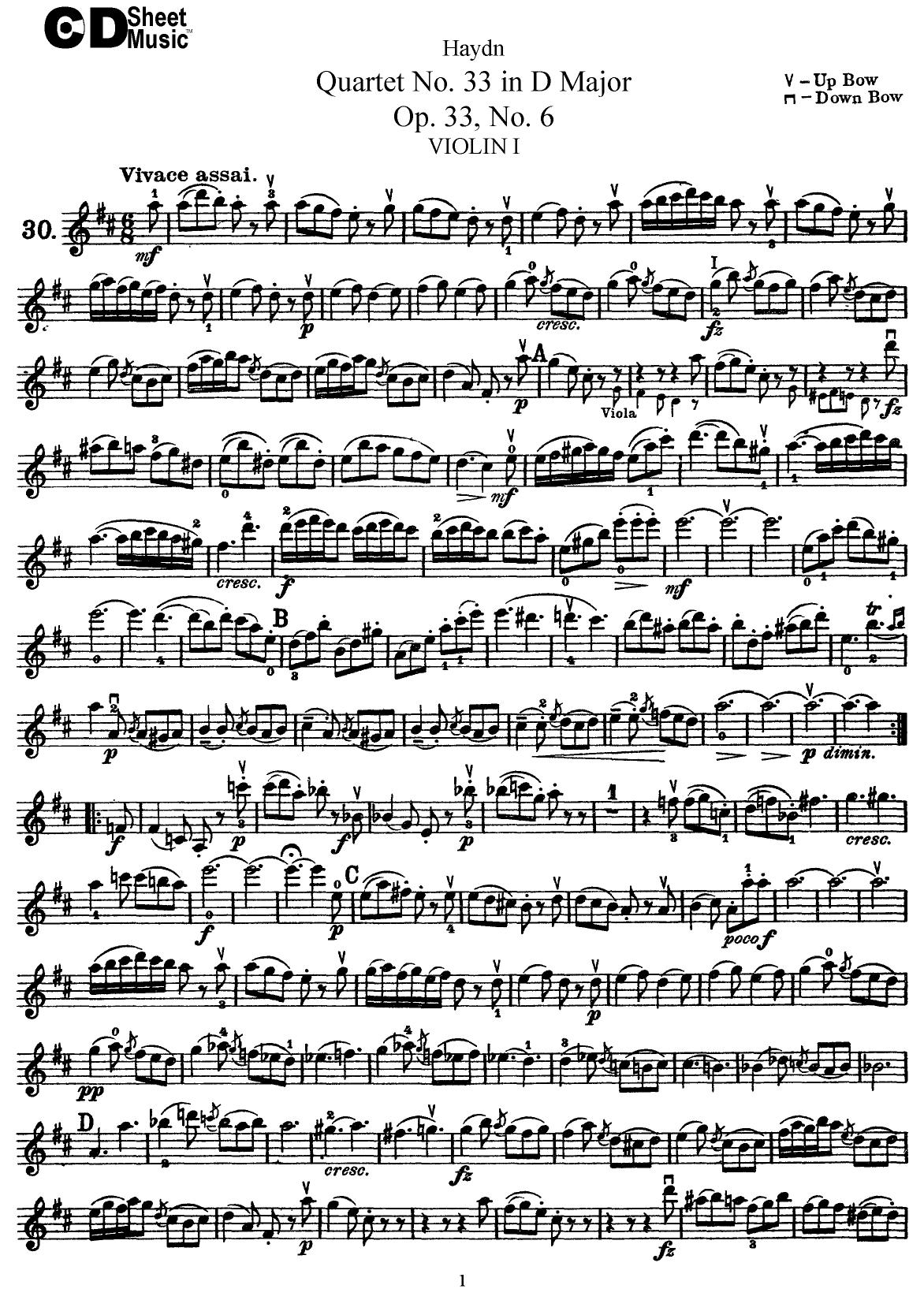 Haydn String Quartets: No.33 in D Major, Op.33 No.6 by WBaxley Music Subito Music Corp & Stephens Pub. Co