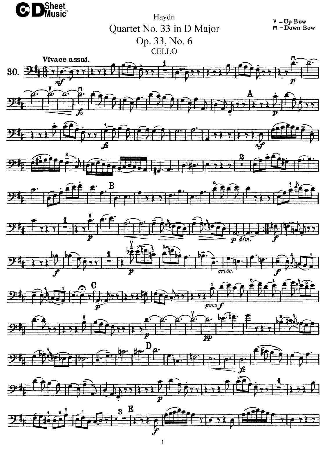 Haydn String Quartets: No.33 in D Major, Op.33, No.6 by WBaxley Music Subito Music Corp & Stephens Pub. Co