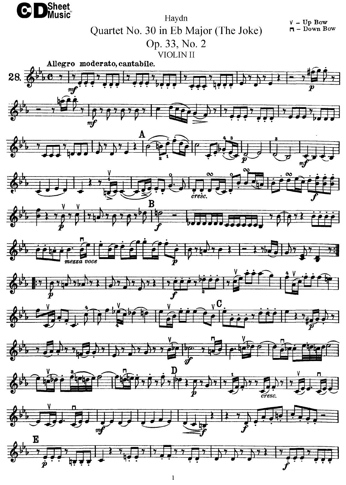 Haydn String Quartets: No.33 in Eb Major, Op.33, No.2 by WBaxley Music Subito Music Corp & Stephens Pub. Co