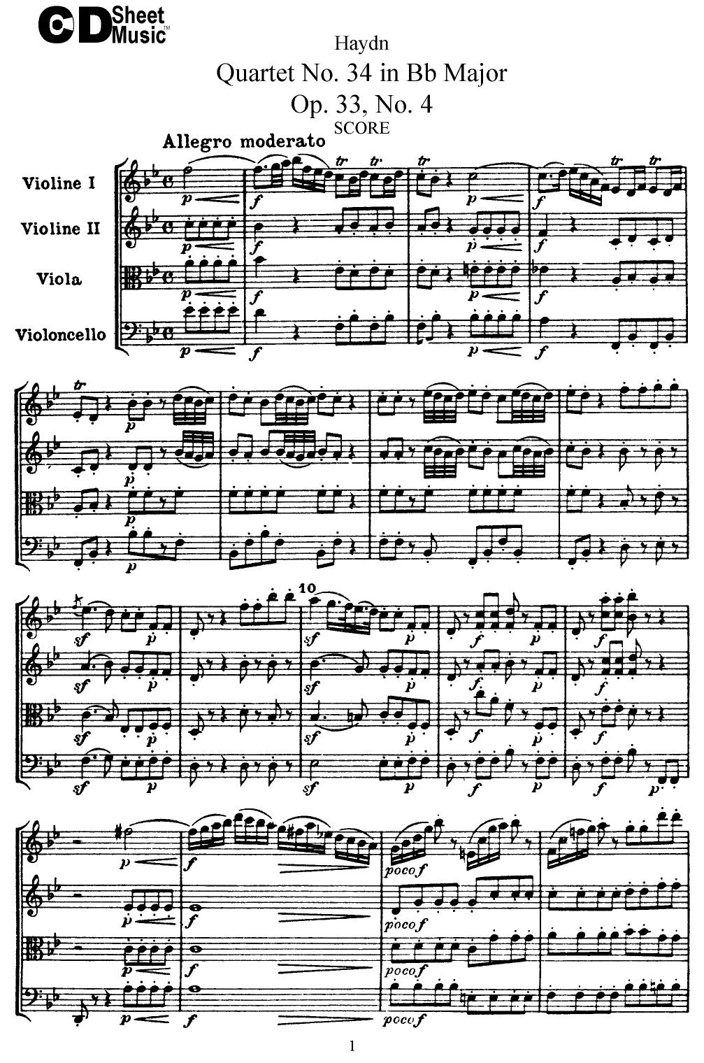 Haydn String Quartets: No.34 in Bb Major, Op.33, No.4 by WBaxley Music Subito Music Corp & Stephens Pub. Co