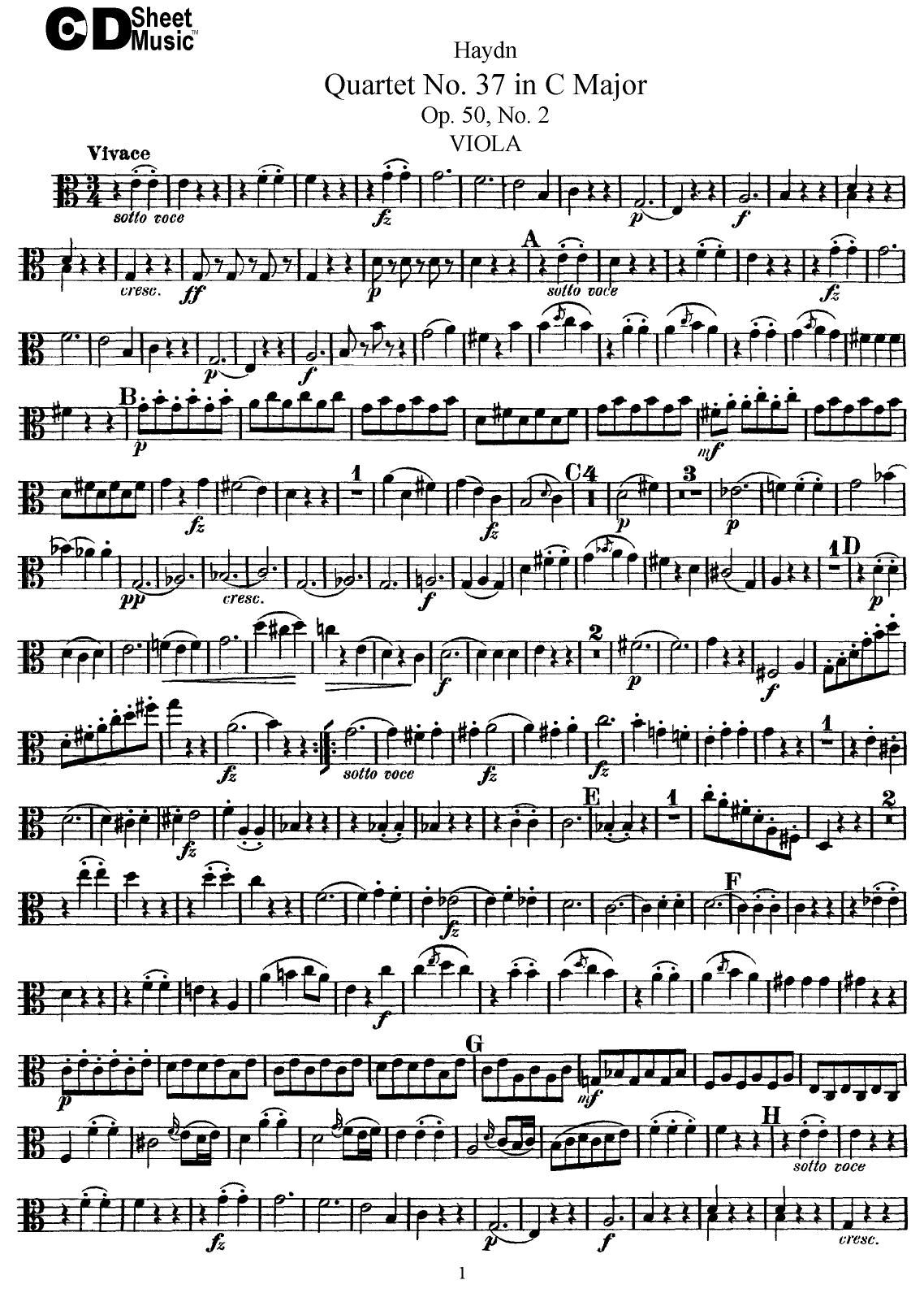 Haydn String Quartets: No.37 in C Major, Op.50, No.2 by WBaxley Music Subito Music Corp & Stephens Pub. Co