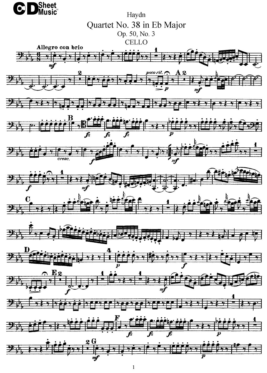 Haydn String Quartets: No.38 in Eb Major, Op.50, No.3 by WBaxley Music Subito Music Corp & Stephens Pub. Co