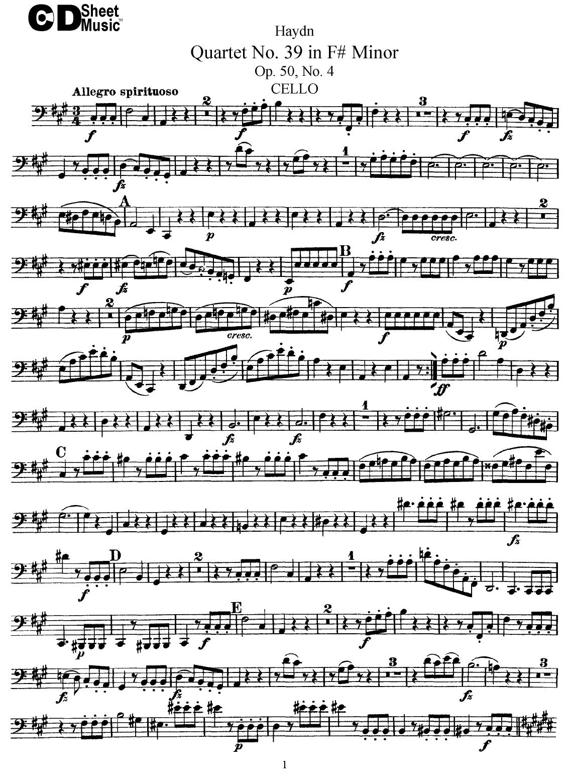 Haydn String Quartets: No.39 in F# Minor, Op.50, No.4 by WBaxley Music Subito Music Corp & Stephens Pub. Co