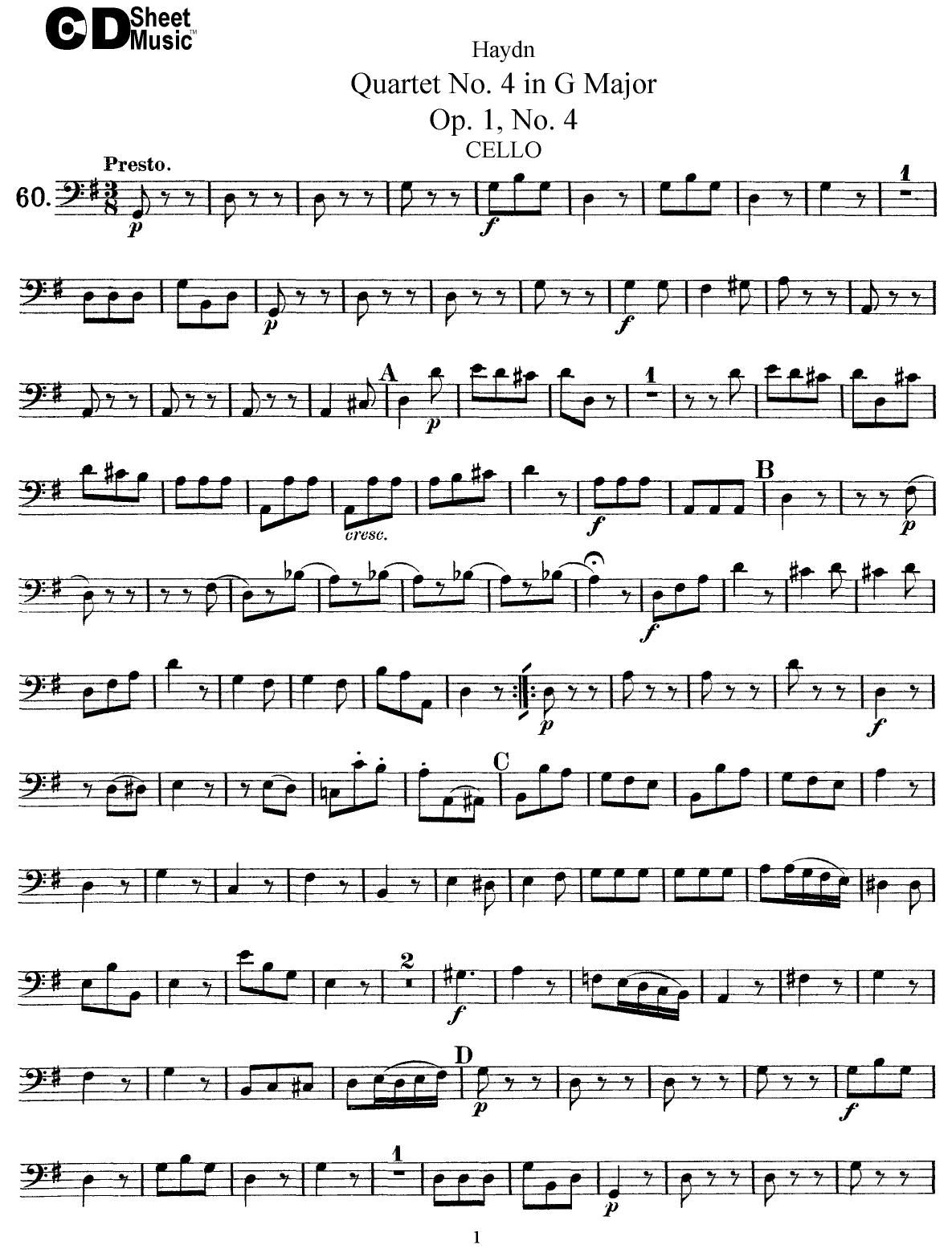 Haydn String Quartets: No.4 in G Major, Op.1, No.4 by WBaxley Music Subito Music Corp & Stephens Pub. Co