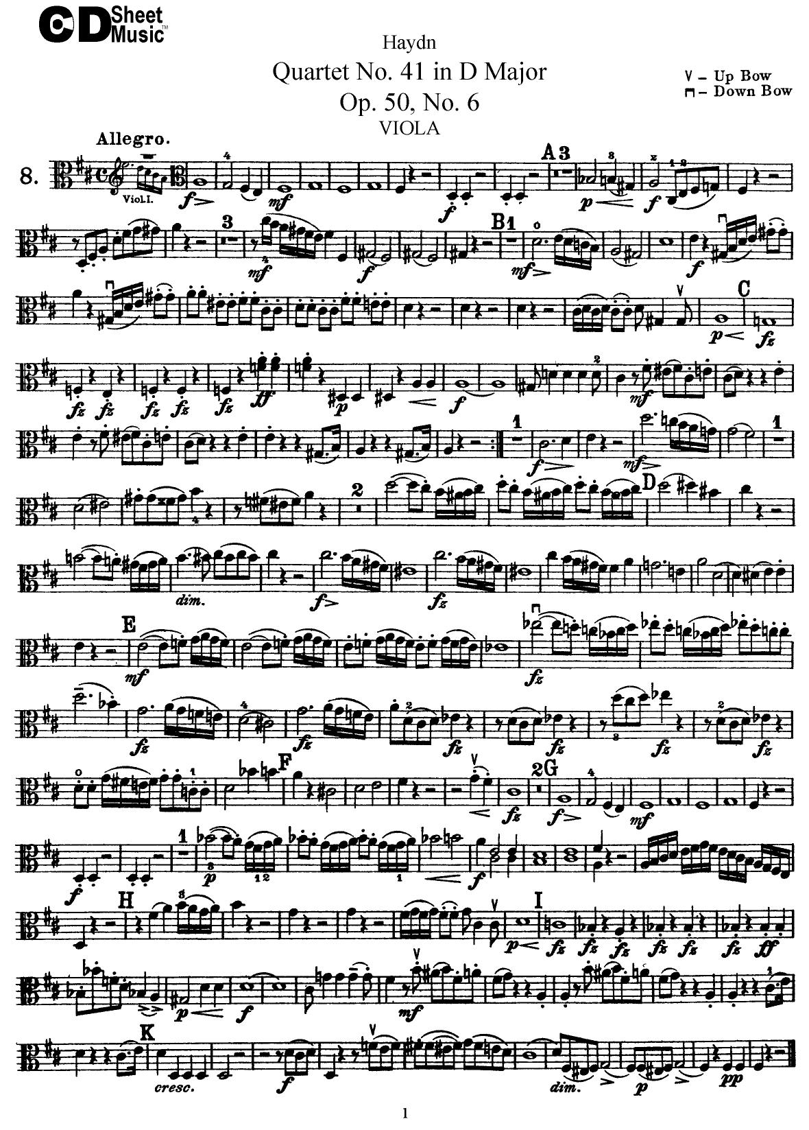 Haydn String Quartets: No.41 in D Major, Op.50, #6 by WBaxley Music Subito Music Corp & Stephens Pub. Co